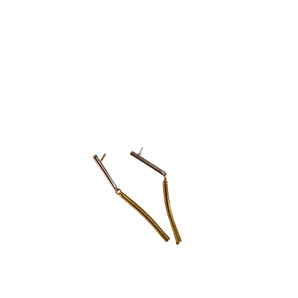 Gold and Silver Cylinder Dangle Earrings